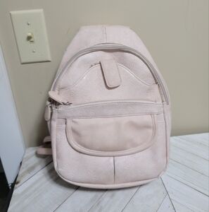 Pink Leather Backpack with floral details Purse